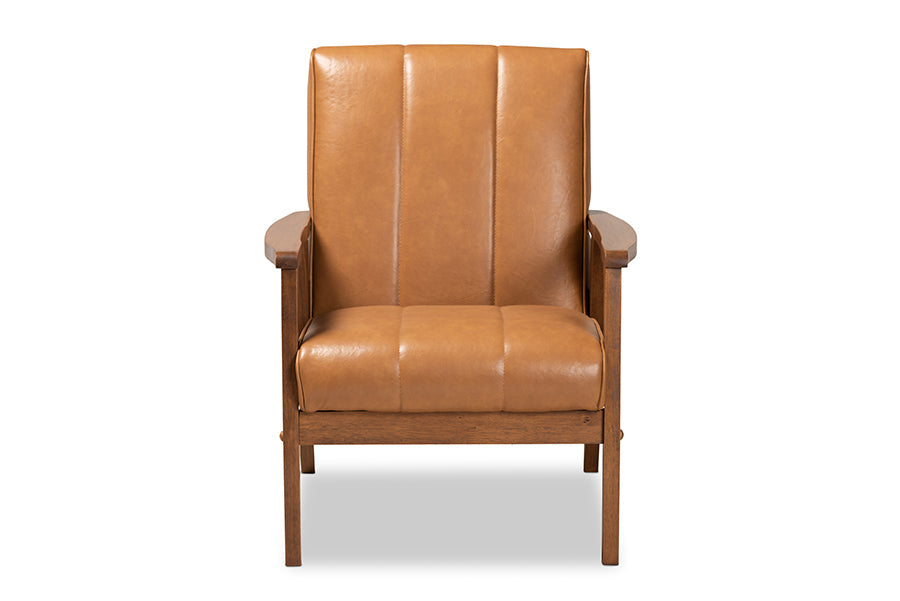 Baxton Studio Nikko Mid-century Modern Tan Faux Leather Upholstered and Walnut Brown finished Wood Lounge Chair