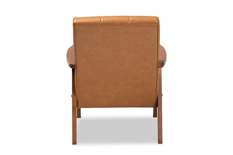 Baxton Studio Nikko Mid-century Modern Tan Faux Leather Upholstered and Walnut Brown finished Wood Lounge Chair