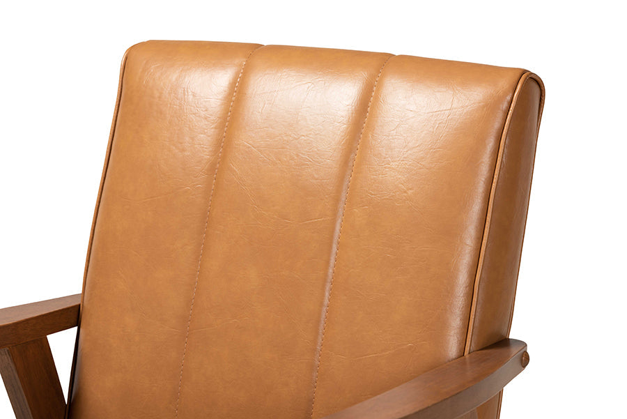 Baxton Studio Nikko Mid-century Modern Tan Faux Leather Upholstered and Walnut Brown finished Wood Lounge Chair