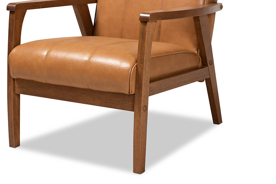Baxton Studio Nikko Mid-century Modern Tan Faux Leather Upholstered and Walnut Brown finished Wood Lounge Chair