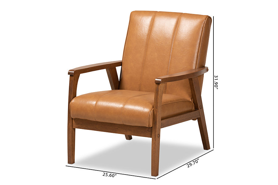 Baxton Studio Nikko Mid-century Modern Tan Faux Leather Upholstered and Walnut Brown finished Wood Lounge Chair