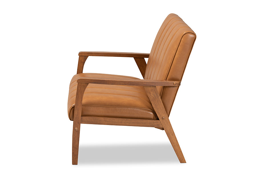 Baxton Studio Nikko Mid-century Modern Tan Faux Leather Upholstered and Walnut Brown finished Wood Loveseat