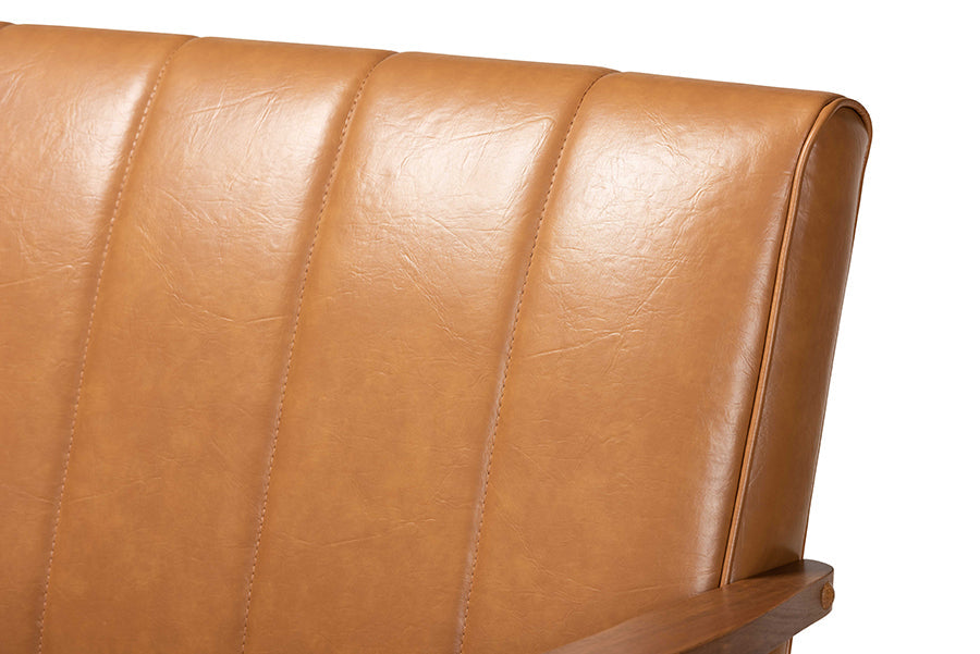 Baxton Studio Nikko Mid-century Modern Tan Faux Leather Upholstered and Walnut Brown finished Wood Loveseat