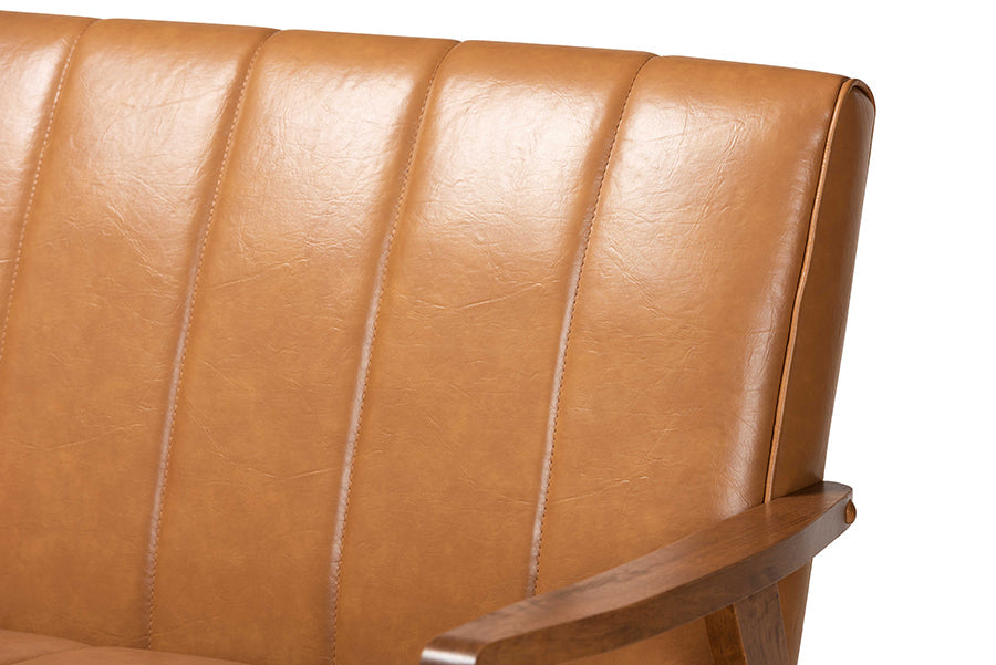 Baxton Studio Nikko Mid-century Modern Tan Faux Leather Upholstered and Walnut Brown finished Wood Sofa