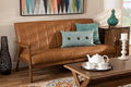 Baxton Studio Nikko Mid-century Modern Tan Faux Leather Upholstered and Walnut Brown finished Wood Sofa