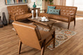 Baxton Studio Sorrento Mid-Century Modern Tan Faux Leather Upholstered and Walnut Brown Finished Wood 3-Piece Living Room Set