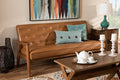 Baxton Studio Sorrento Mid-Century Modern Tan Faux Leather Upholstered and Walnut Brown Finished Wood Sofa