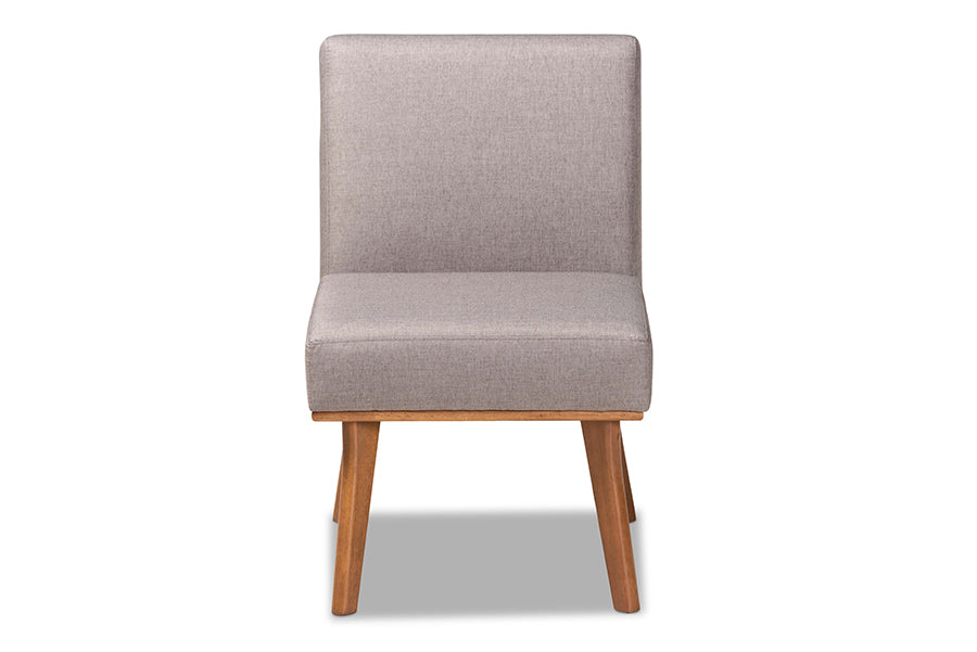 Baxton Studio Odessa Mid-Century Modern Grey Fabric Upholstered and Walnut Brown Finished Wood Dining Chair