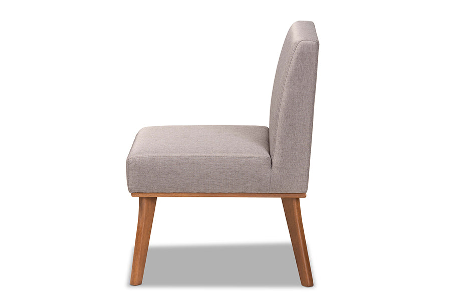Baxton Studio Odessa Mid-Century Modern Grey Fabric Upholstered and Walnut Brown Finished Wood Dining Chair