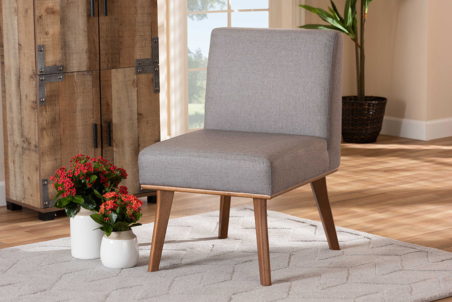 Baxton Studio Odessa Mid-Century Modern Grey Fabric Upholstered and Walnut Brown Finished Wood Dining Chair