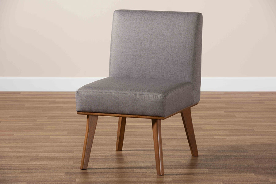 Baxton Studio Odessa Mid-Century Modern Grey Fabric Upholstered and Walnut Brown Finished Wood Dining Chair