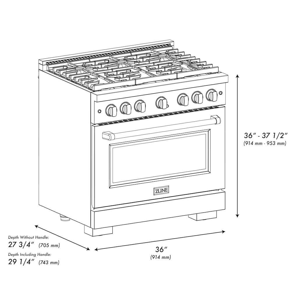 ZLINE 36"Gas Range, Convection Oven White, Matte Black, SGRZ-WM-36-MB
