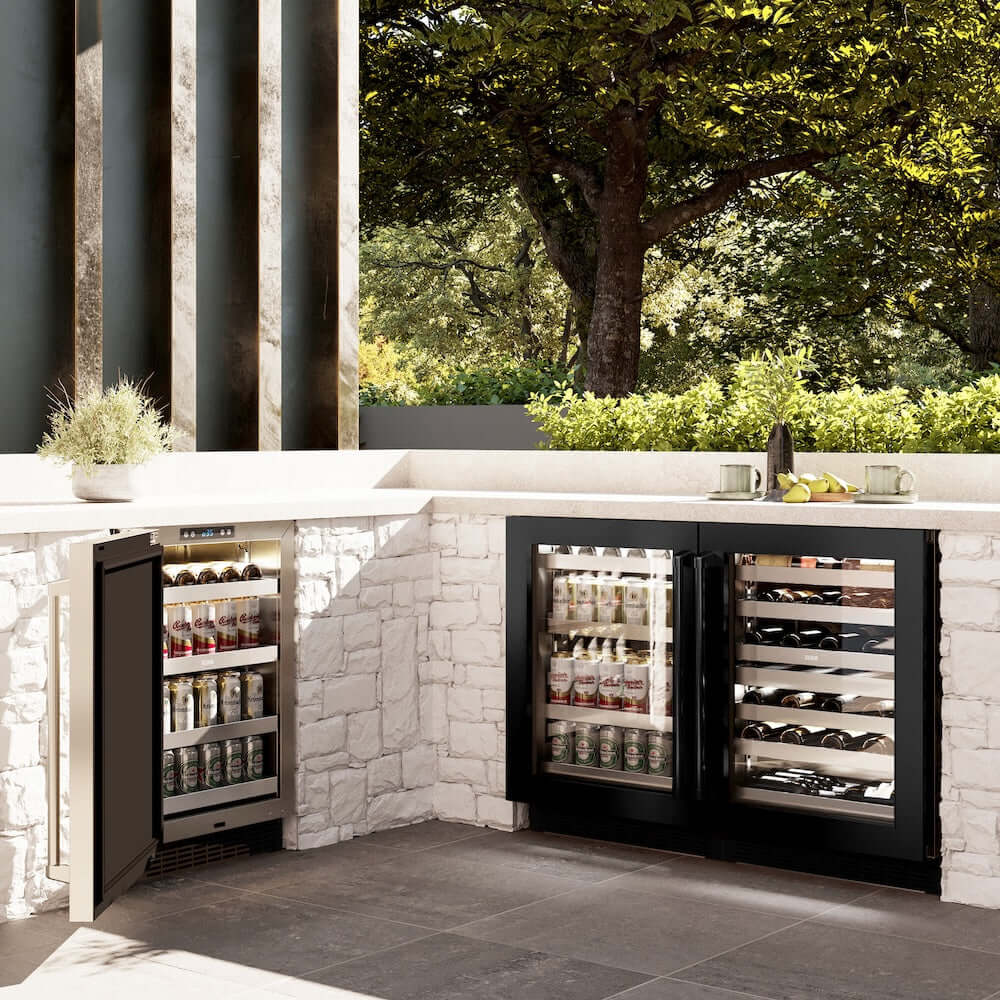 ZLINE 24" Touchstone 151 Can Beverage Fridge Black Stainless Steel Glass Door RBSO-BS-24