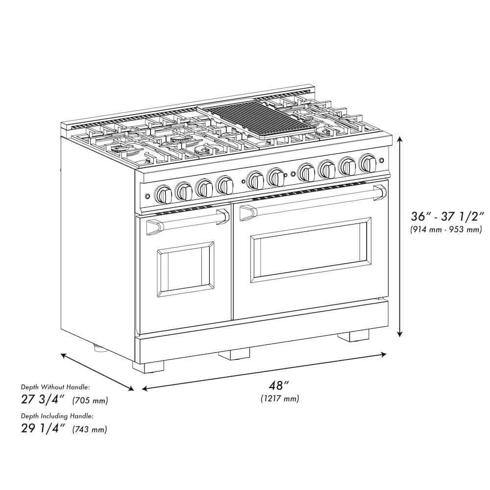 ZLINE 48" Classic Gas Range, Convection Gas Oven DuraSnow® Stainless Steel, Champagne Bronze CGRSZ-48-CB