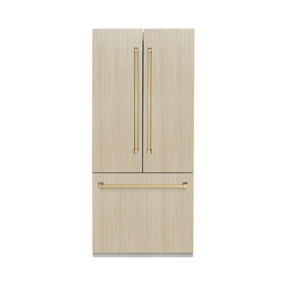 ZLINE 36" Panel Ready Built-In Bottom Freezer Refrigerator,Water Dispenser, Ice Maker,Graphite Gray, Champagne Bronze GRBIVZ-36-CB