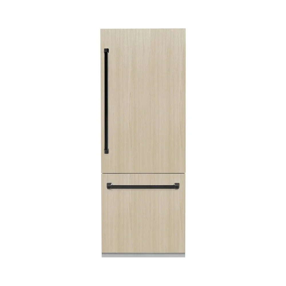 ZLINE 30" Panel Ready Built-In Bottom Freezer Refrigerator,Water Dispenser, Ice Maker,Graphite Gray, Matte Black GRBIVZ-30-MB