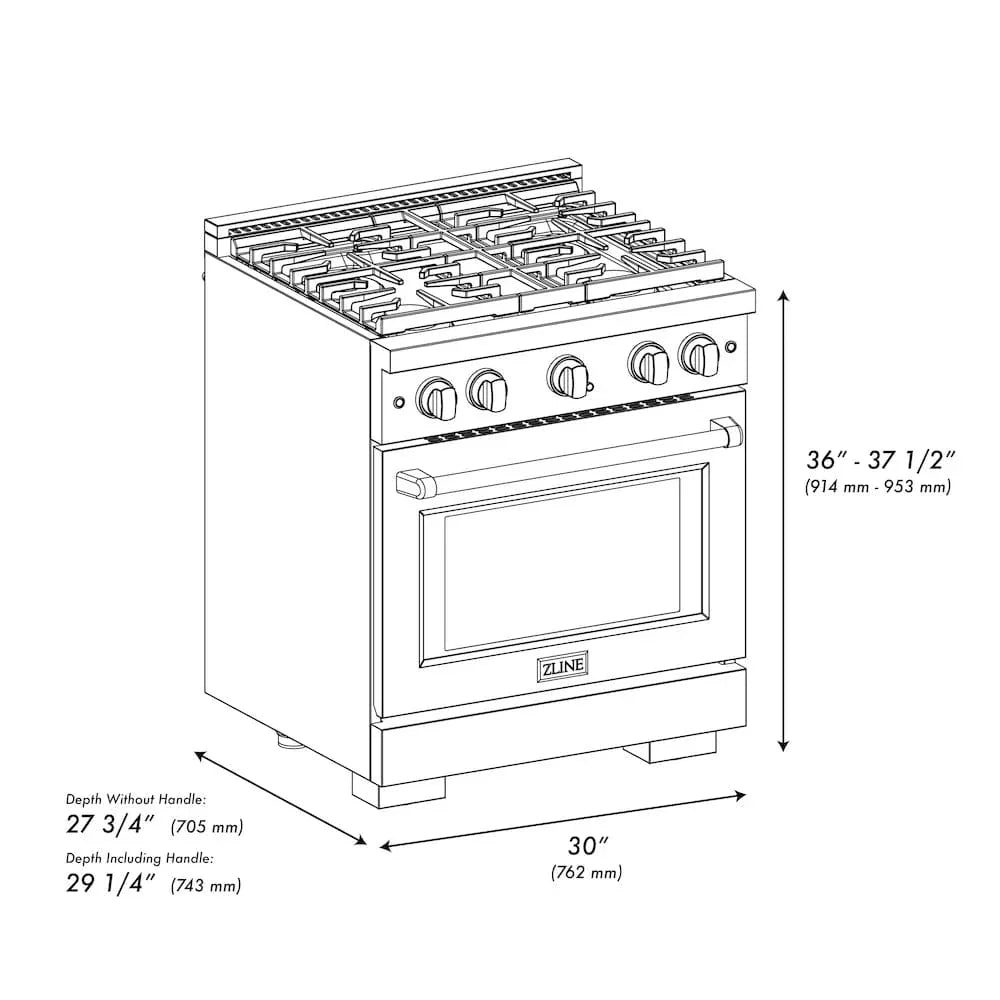 ZLINE 30"Paramount Dual Fuel Range White Matte Champagne Bronze SDRZ-WM-30-CB