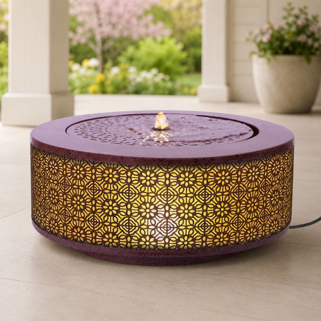 Illuminated Cut-Out Metal Round Tabletop Fountain 23.5"D