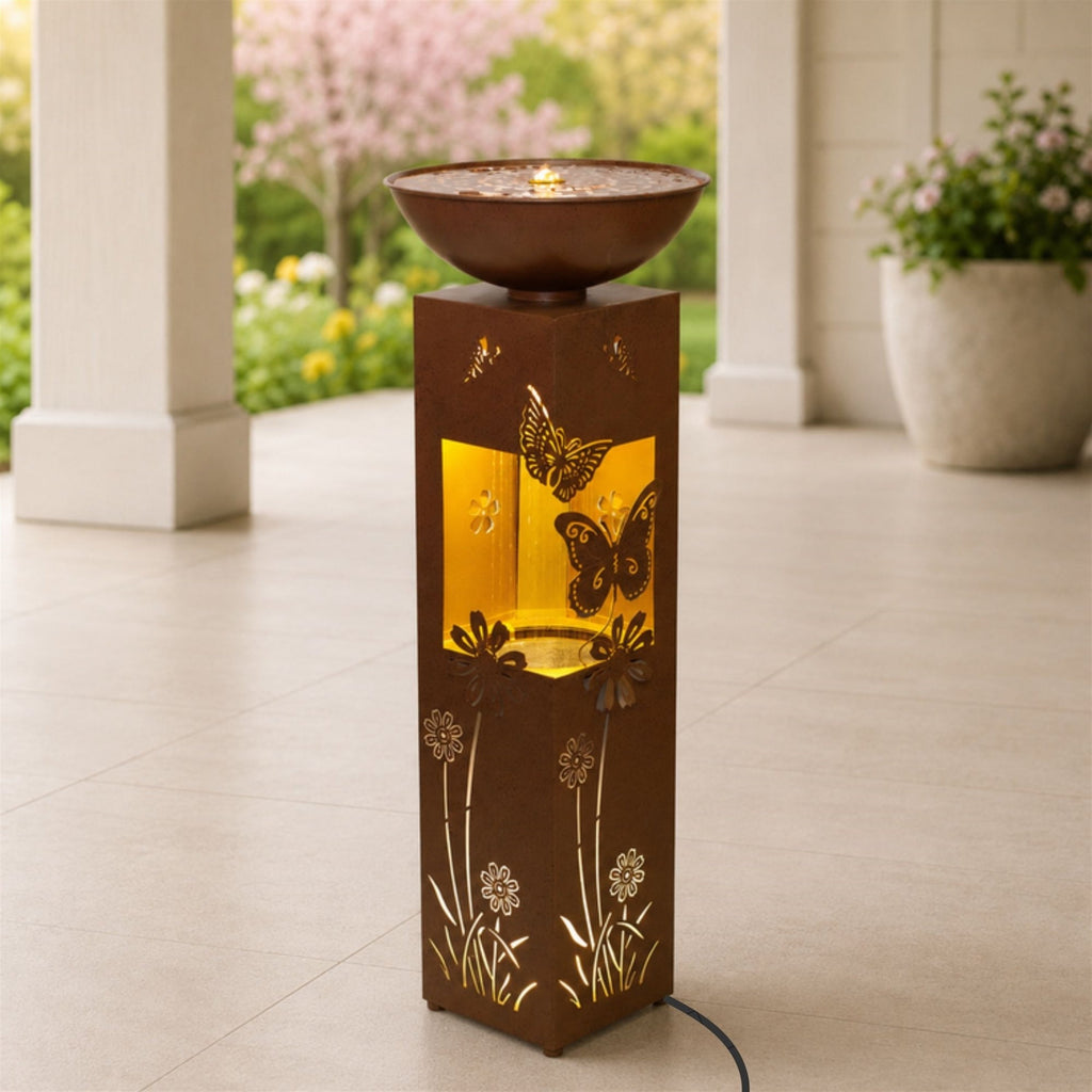 Floral and Butterfly Illuminated Fountain 36"H