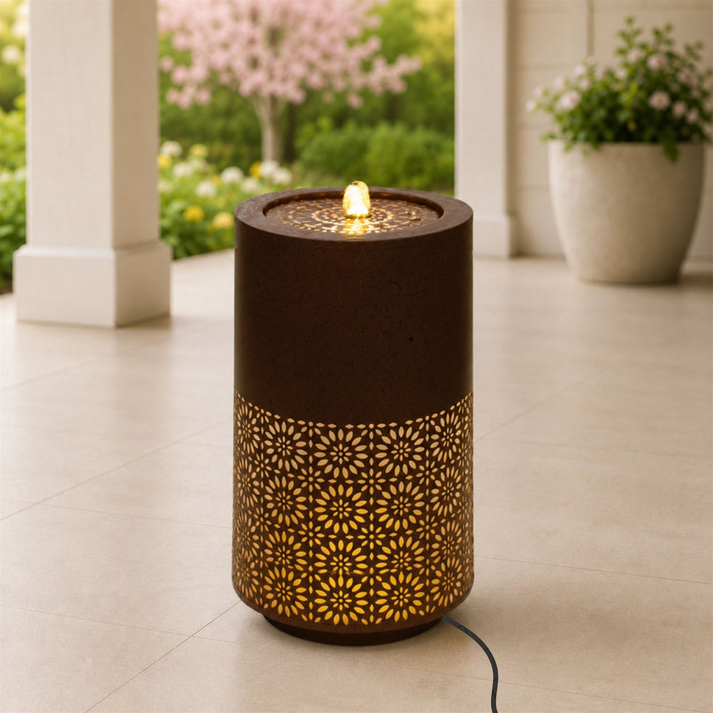 Illuminated Cut-Out Metal Round Fountain 21"H