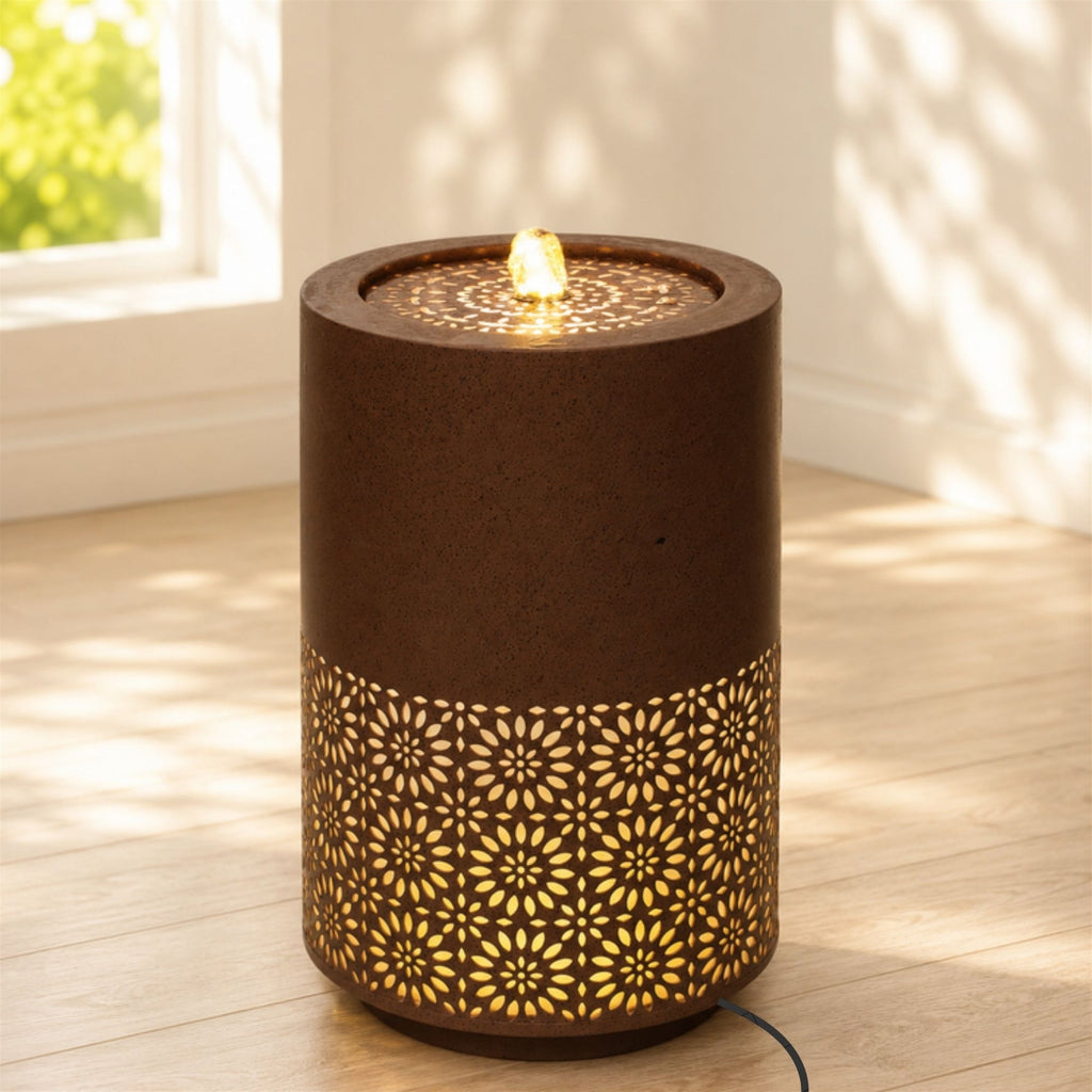 Illuminated Cut-Out Metal Round Fountain 21"H
