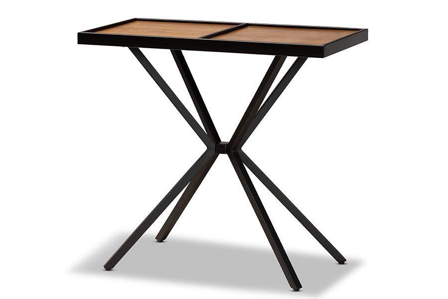 Baxton Studio Carlo Modern and Contemporary Walnut Finished Wood and Black Finished Metal Console Table