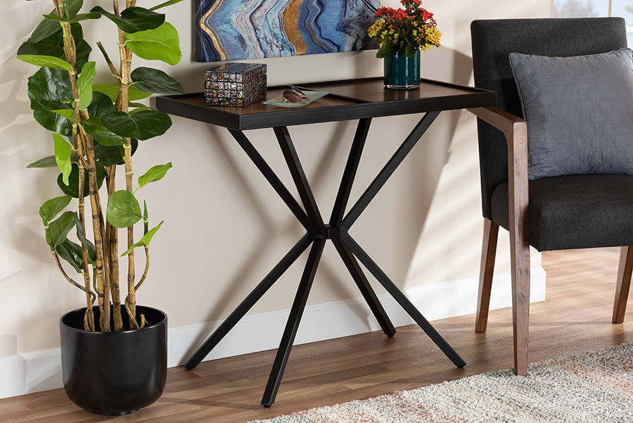 Baxton Studio Carlo Modern and Contemporary Walnut Finished Wood and Black Finished Metal Console Table
