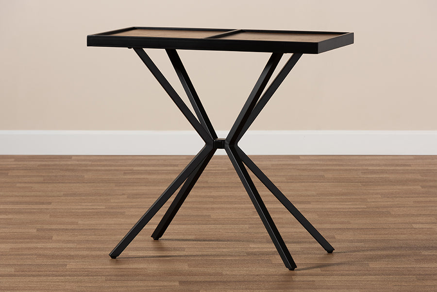 Baxton Studio Carlo Modern and Contemporary Walnut Finished Wood and Black Finished Metal Console Table