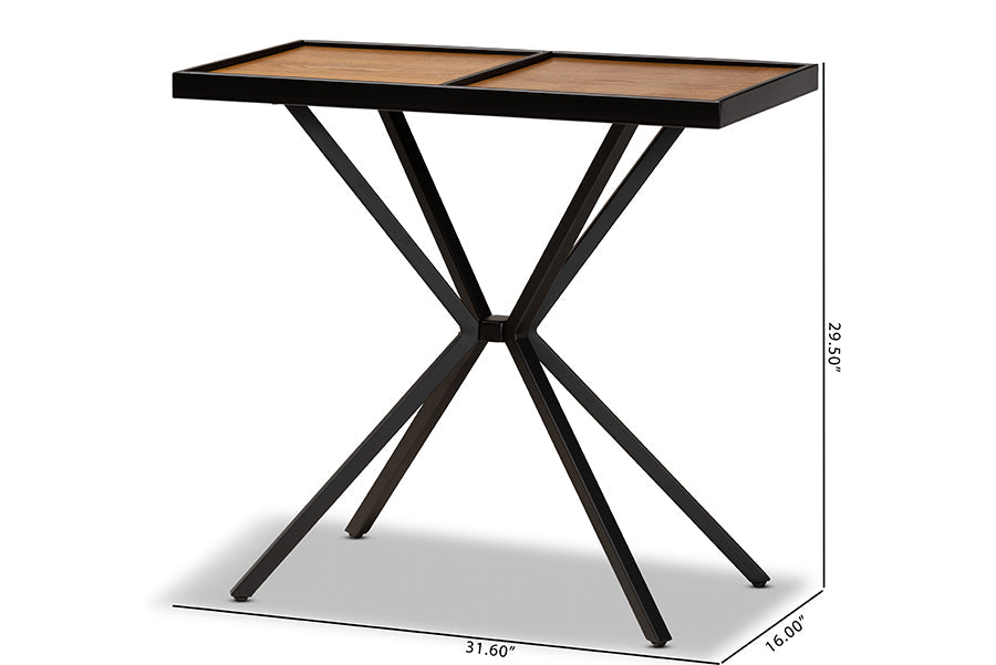 Baxton Studio Carlo Modern and Contemporary Walnut Finished Wood and Black Finished Metal Console Table