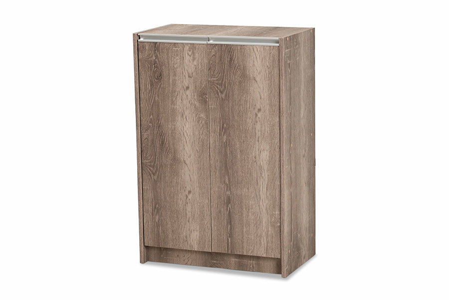 Baxton Studio Langston Modern and Contemporary Weathered Oak Finished Wood 2-Door Shoe Cabinet