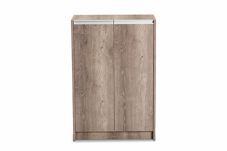 Baxton Studio Langston Modern and Contemporary Weathered Oak Finished Wood 2-Door Shoe Cabinet