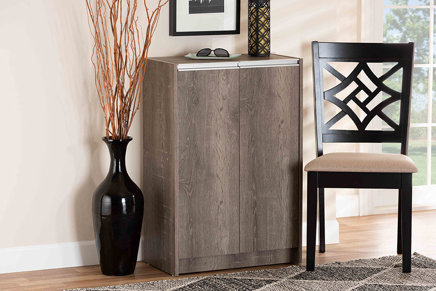 Baxton Studio Langston Modern and Contemporary Weathered Oak Finished Wood 2-Door Shoe Cabinet