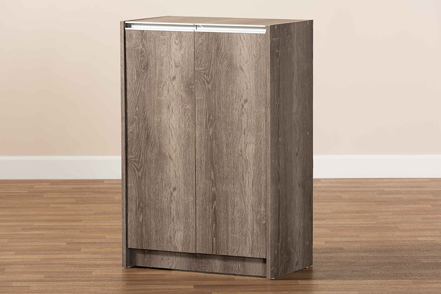 Baxton Studio Langston Modern and Contemporary Weathered Oak Finished Wood 2-Door Shoe Cabinet