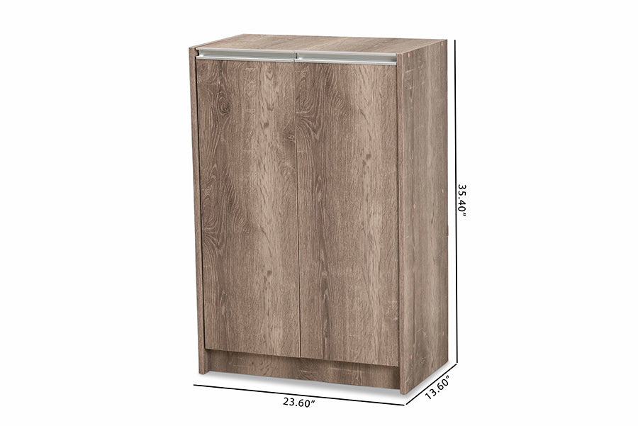 Baxton Studio Langston Modern and Contemporary Weathered Oak Finished Wood 2-Door Shoe Cabinet