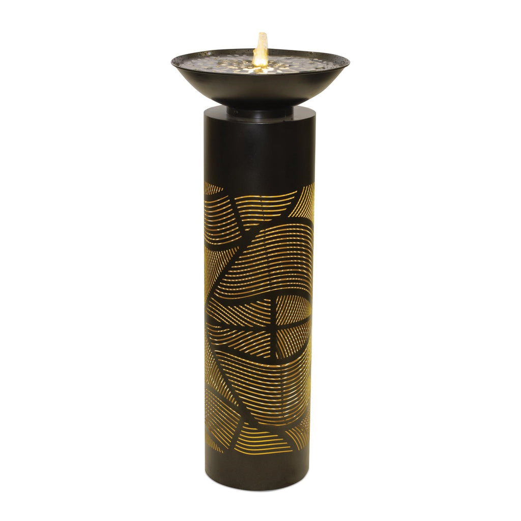 Illuminated Cut-Out Metal Leaf Pattern Fountain 36"H