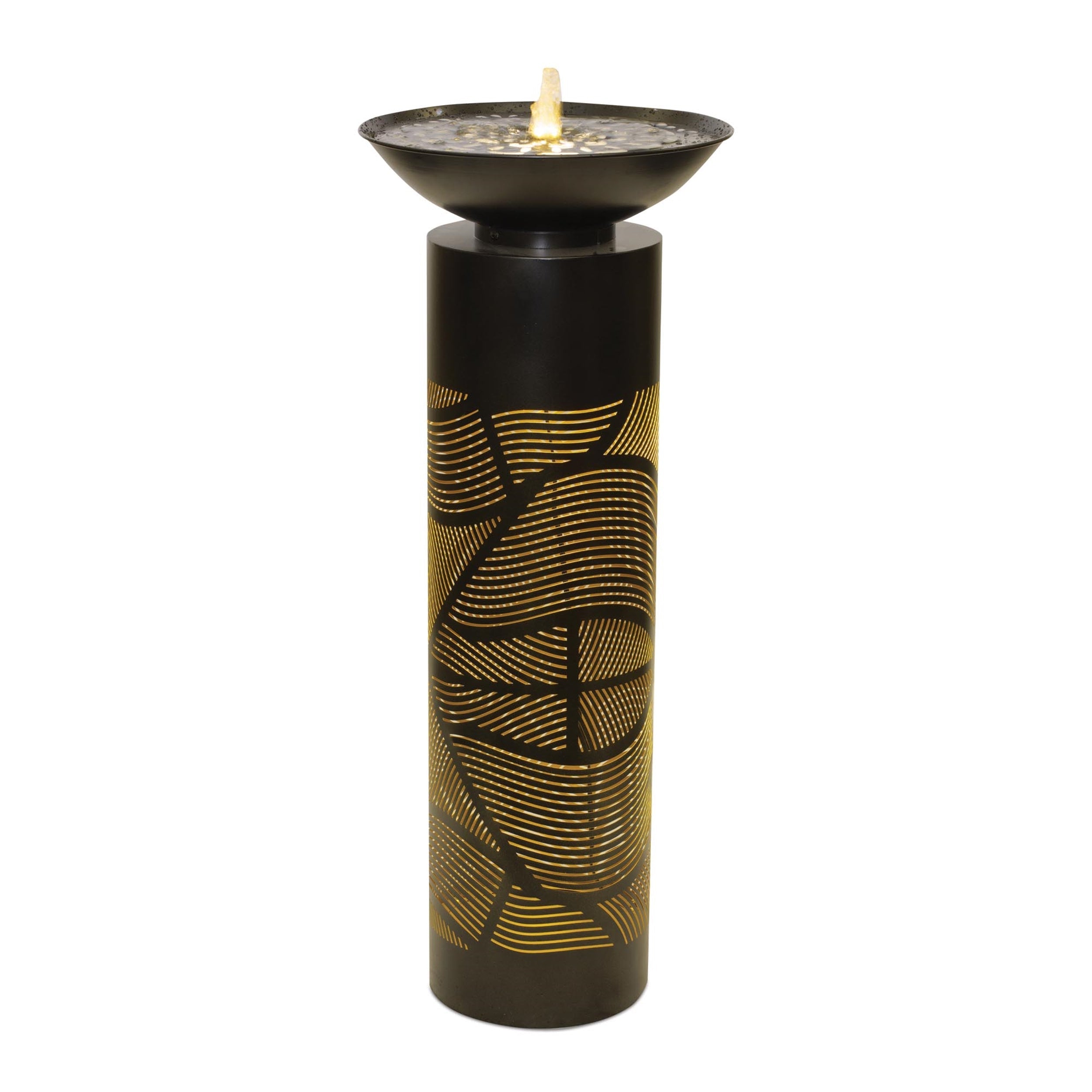 Illuminated Cut-Out Metal Leaf Pattern Fountain 36"H
