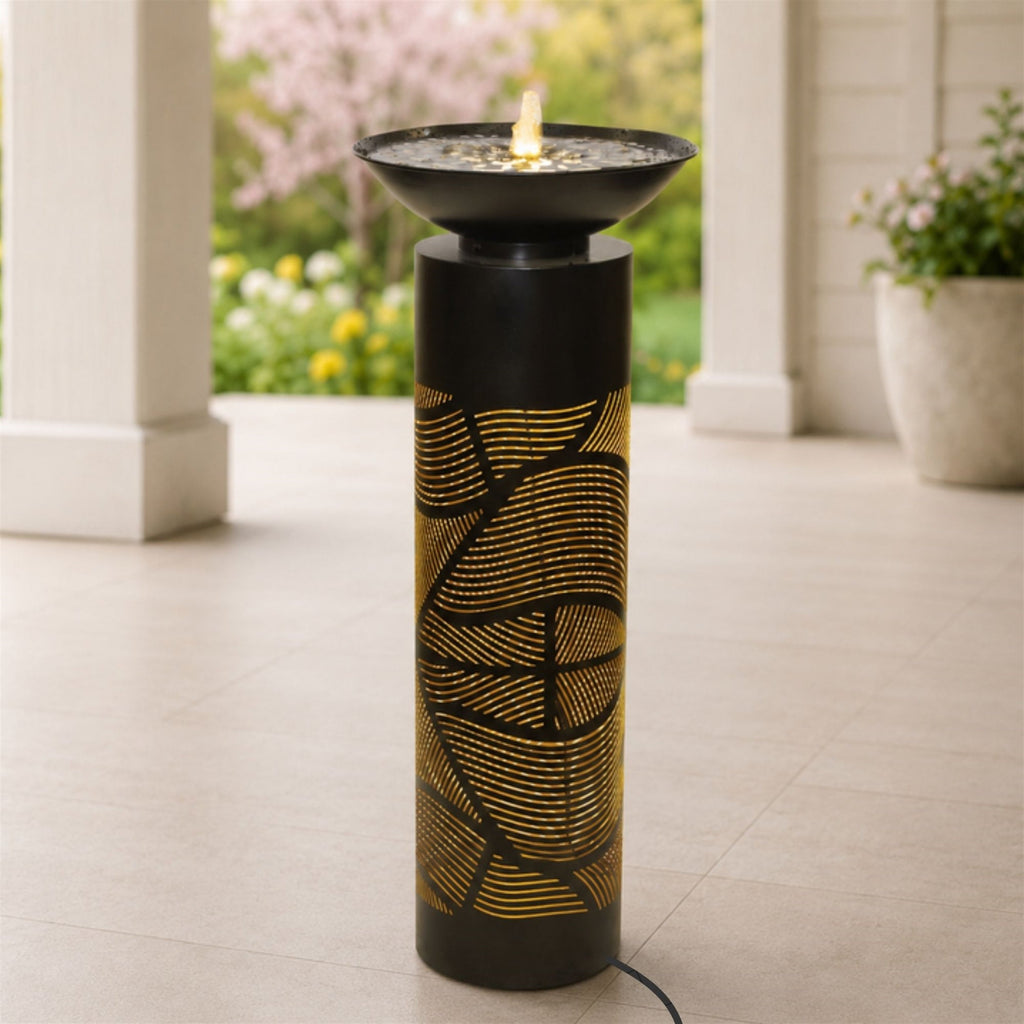 Illuminated Cut-Out Metal Leaf Pattern Fountain 36"H