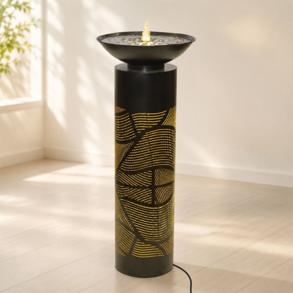 Illuminated Cut-Out Metal Leaf Pattern Fountain 36"H