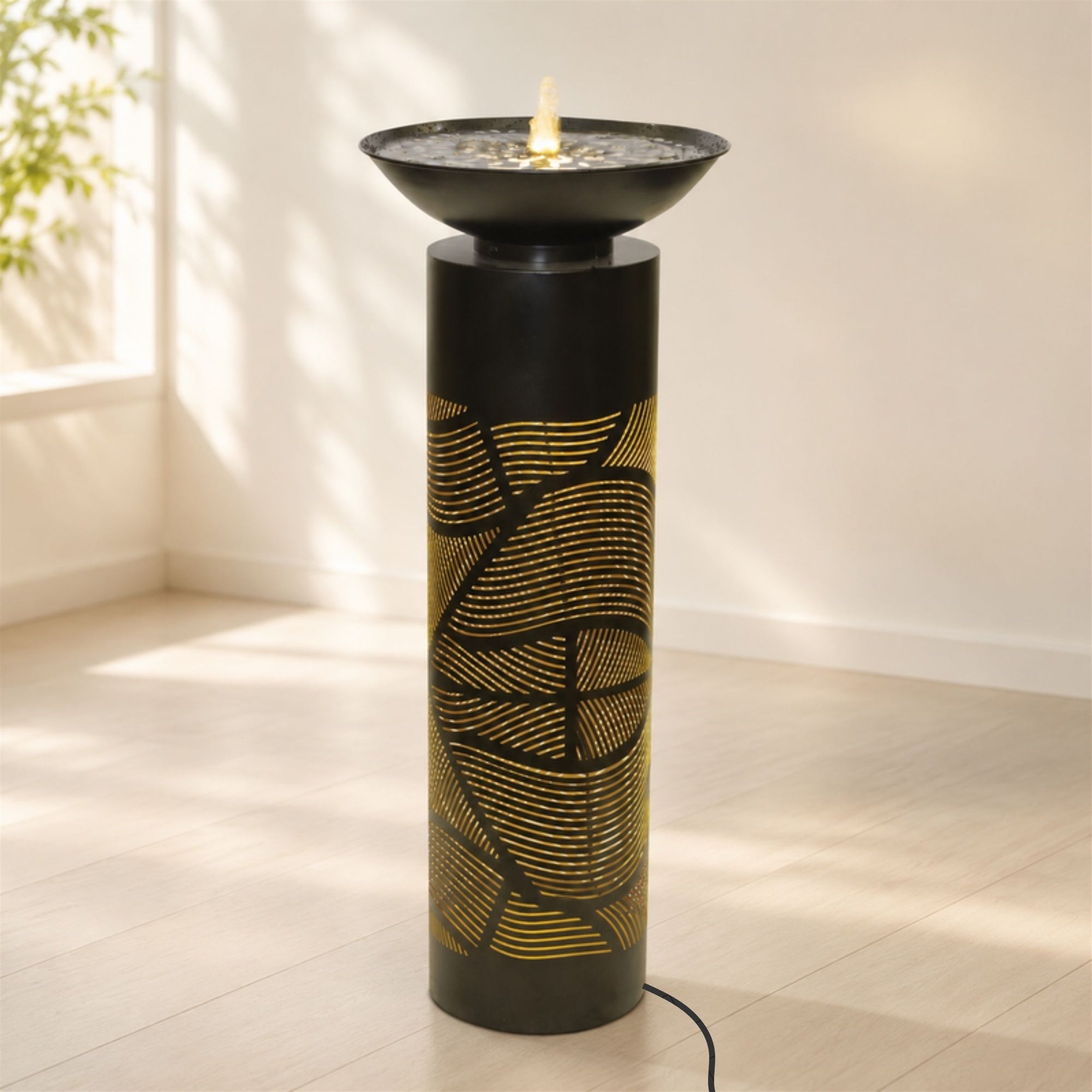 Illuminated Cut-Out Metal Leaf Pattern Fountain 36"H