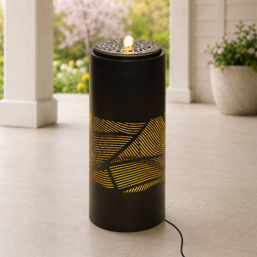 Illuminated Cut-Out Metal Leaf Pattern Fountain 24"H