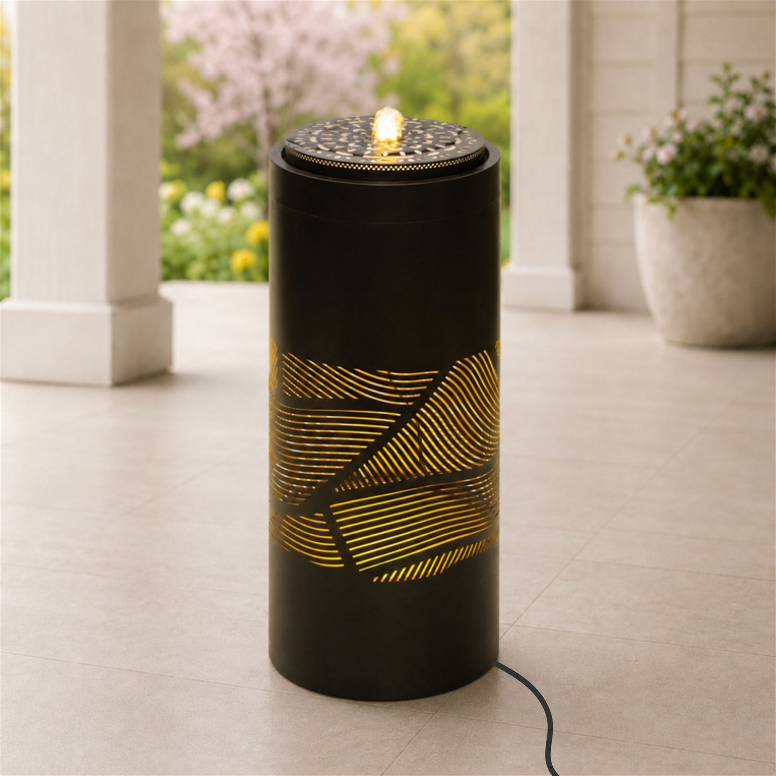 Illuminated Cut-Out Metal Leaf Pattern Fountain 24"H
