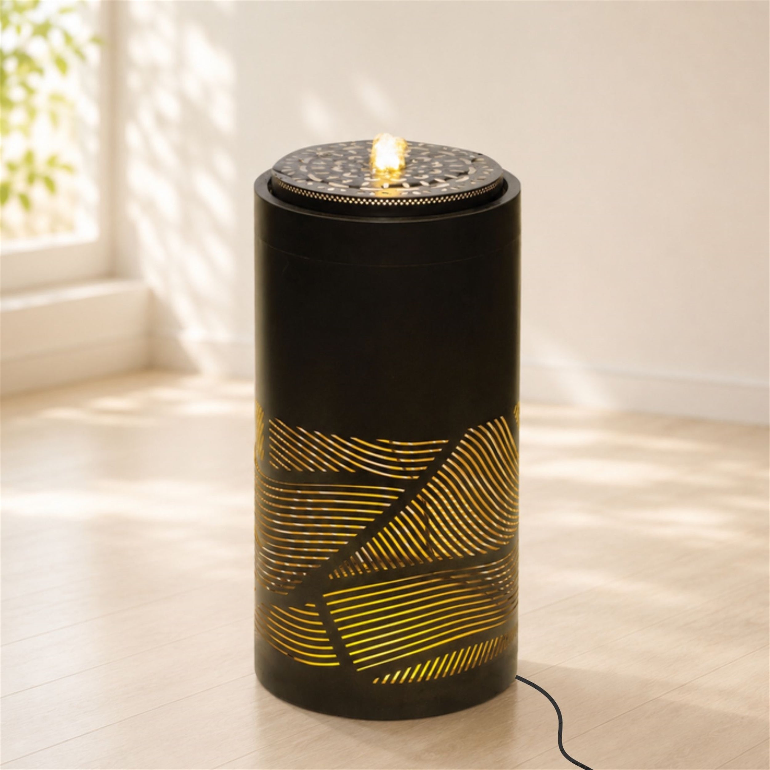 Illuminated Cut-Out Metal Leaf Pattern Fountain 24"H