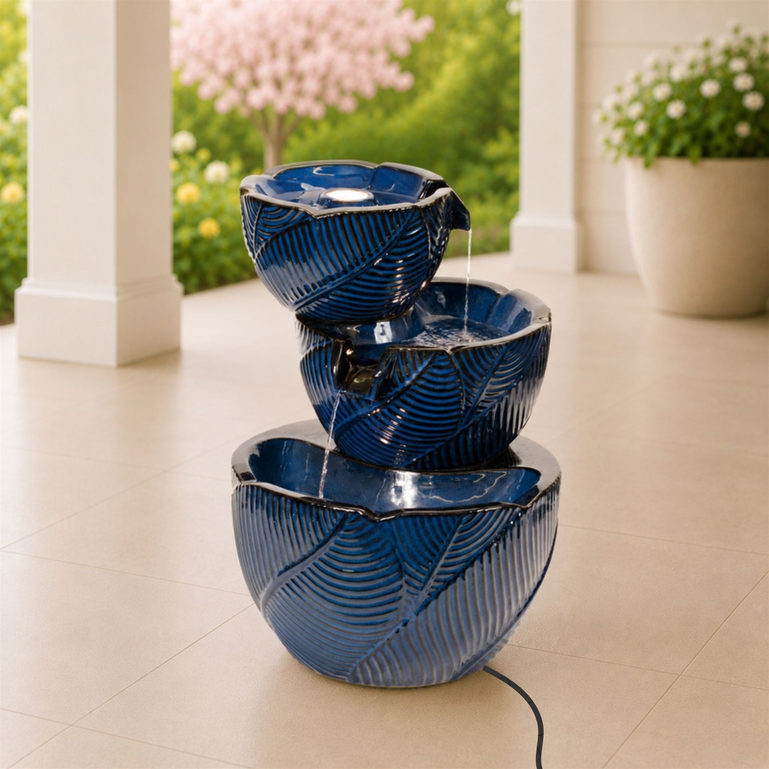 Modern Tiered Ceramic Fountain 22"H