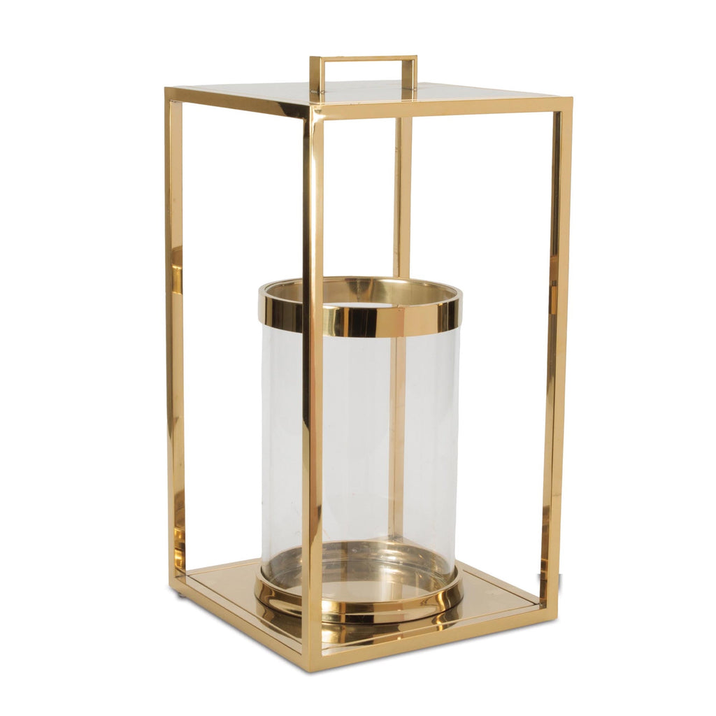 Stainless Steel Box Lantern with Glass Insert 20"H