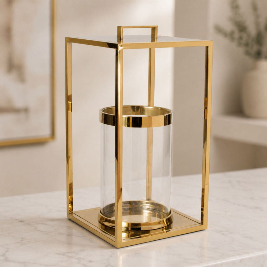Stainless Steel Box Lantern with Glass Insert 20"H
