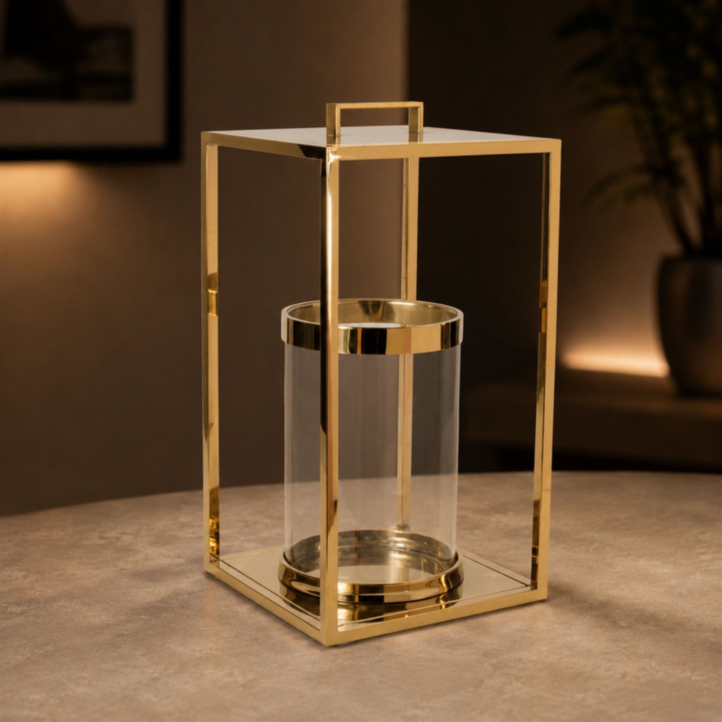 Stainless Steel Box Lantern with Glass Insert 20"H