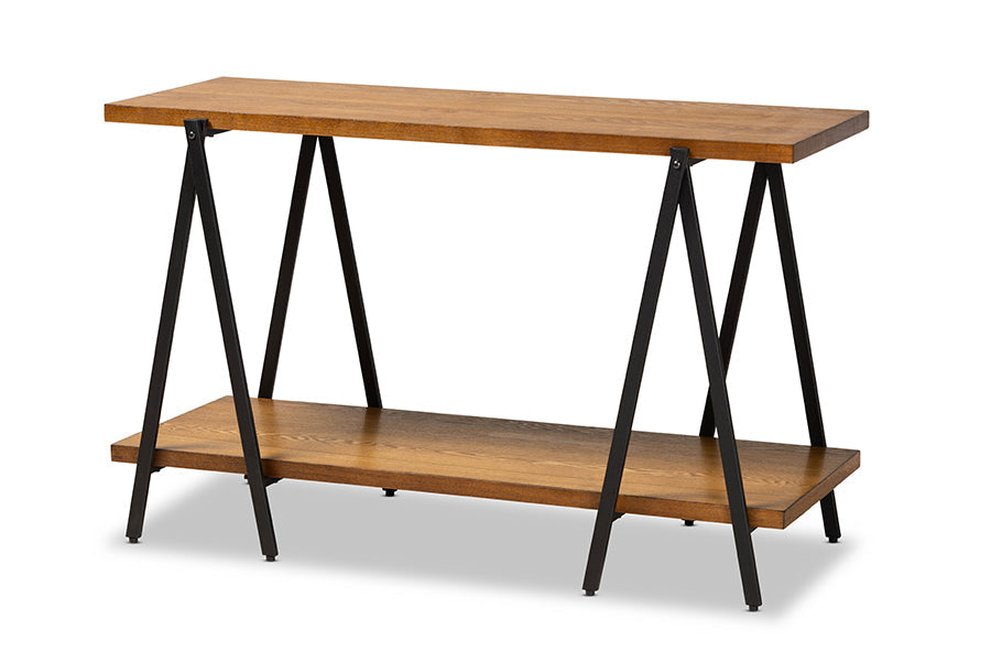 Baxton Studio Britton Rustic Industrial Walnut Finished Wood and Black Finished Metal Console Table