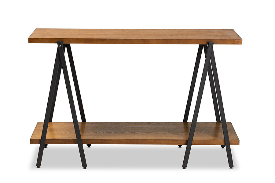 Baxton Studio Britton Rustic Industrial Walnut Finished Wood and Black Finished Metal Console Table