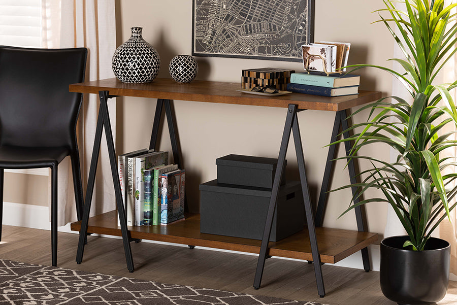 Baxton Studio Britton Rustic Industrial Walnut Finished Wood and Black Finished Metal Console Table