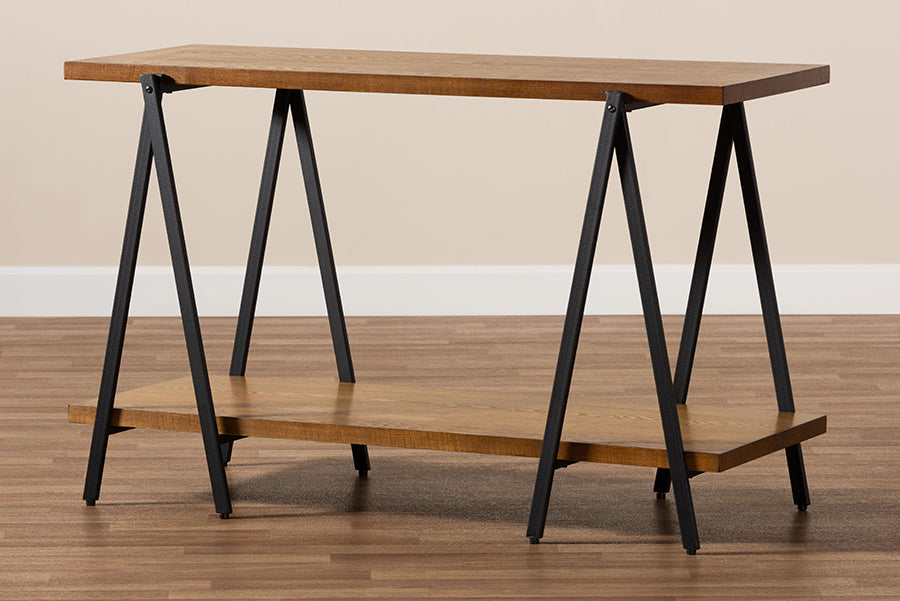 Baxton Studio Britton Rustic Industrial Walnut Finished Wood and Black Finished Metal Console Table